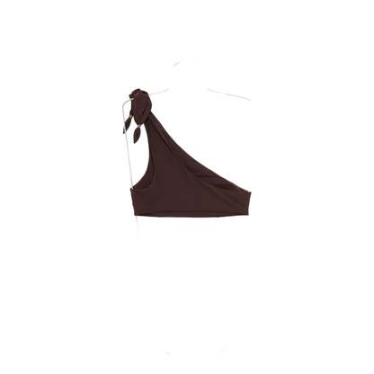 Knot One-Shoulder Bikini Tops - Brown