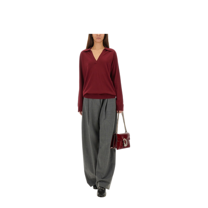 Extra Fine Wool Polo Top in Rosso Ancora Red