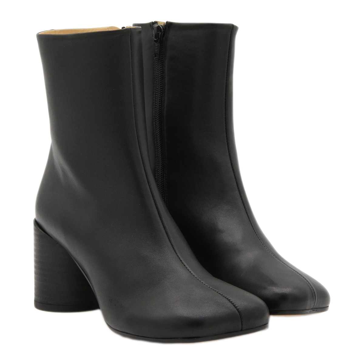 Black Leather Zipped Ankle Boots
