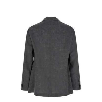 Slubbed Buttons Wool Blazer - Grey