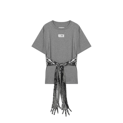 Grey Mélange Cotton T-Shirt with Gloves
