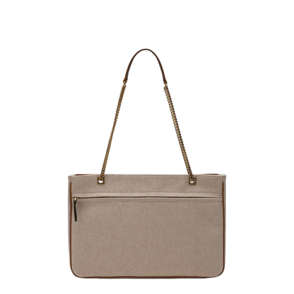 Medium-Sized Bag in Natural Canvas and Brown Leather