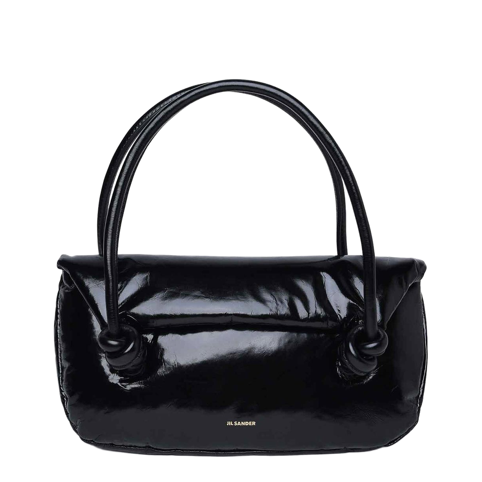 Knot Small Black Shoulder Bag With Laminated Logo In Patent Leather