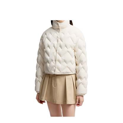 White Senevee Heart-Quilted Short Down Jacket