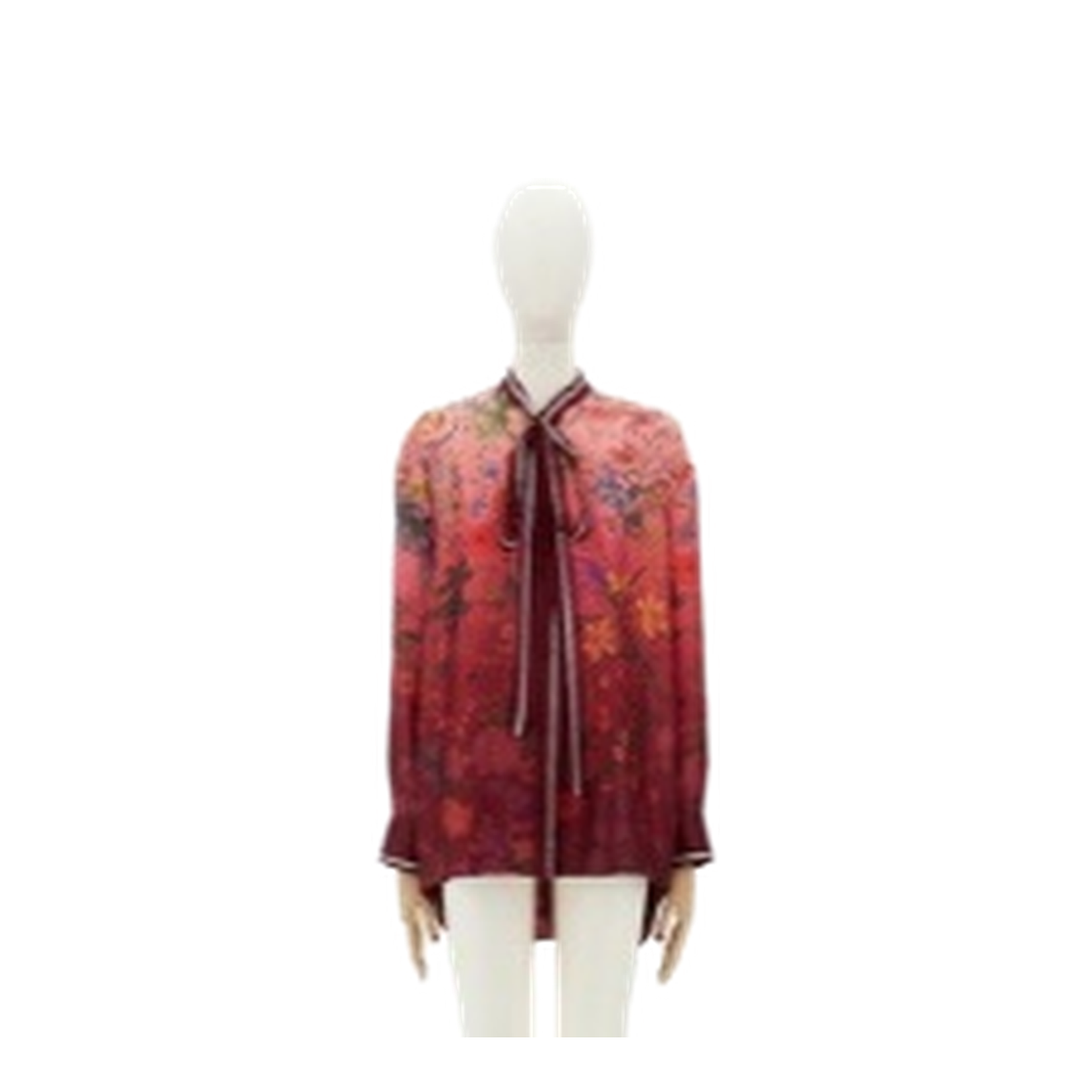 Printed Silk Shirt with Neck Bow in Pink and Rosso Ancora Red