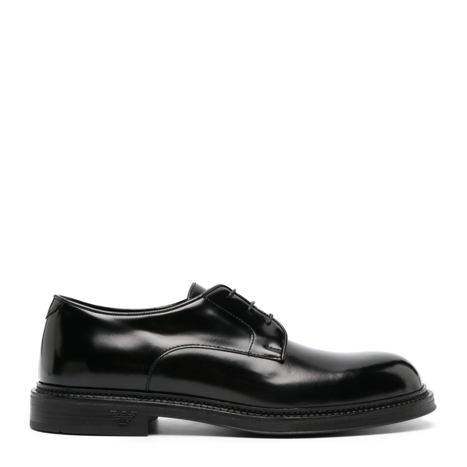 Black Calf Leather Patent Finish Panelled Design Lace-Up Shoes