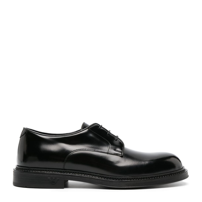 Black Calf Leather Patent Finish Panelled Design Lace-Up Shoes
