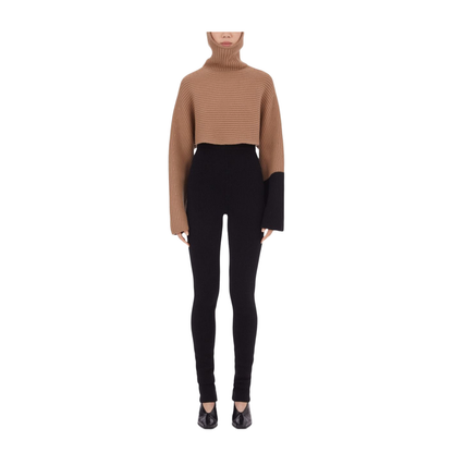 Beige Color-Block Cropped Hoodie