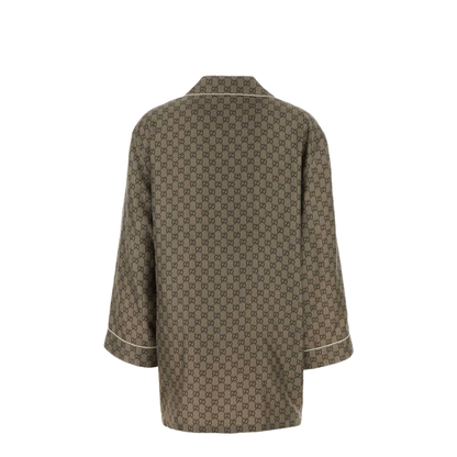 MAYFEYR - Gucci - Printed Silk Twill Shirt In Beige And Dark Brown - 875471ZAUUN2270