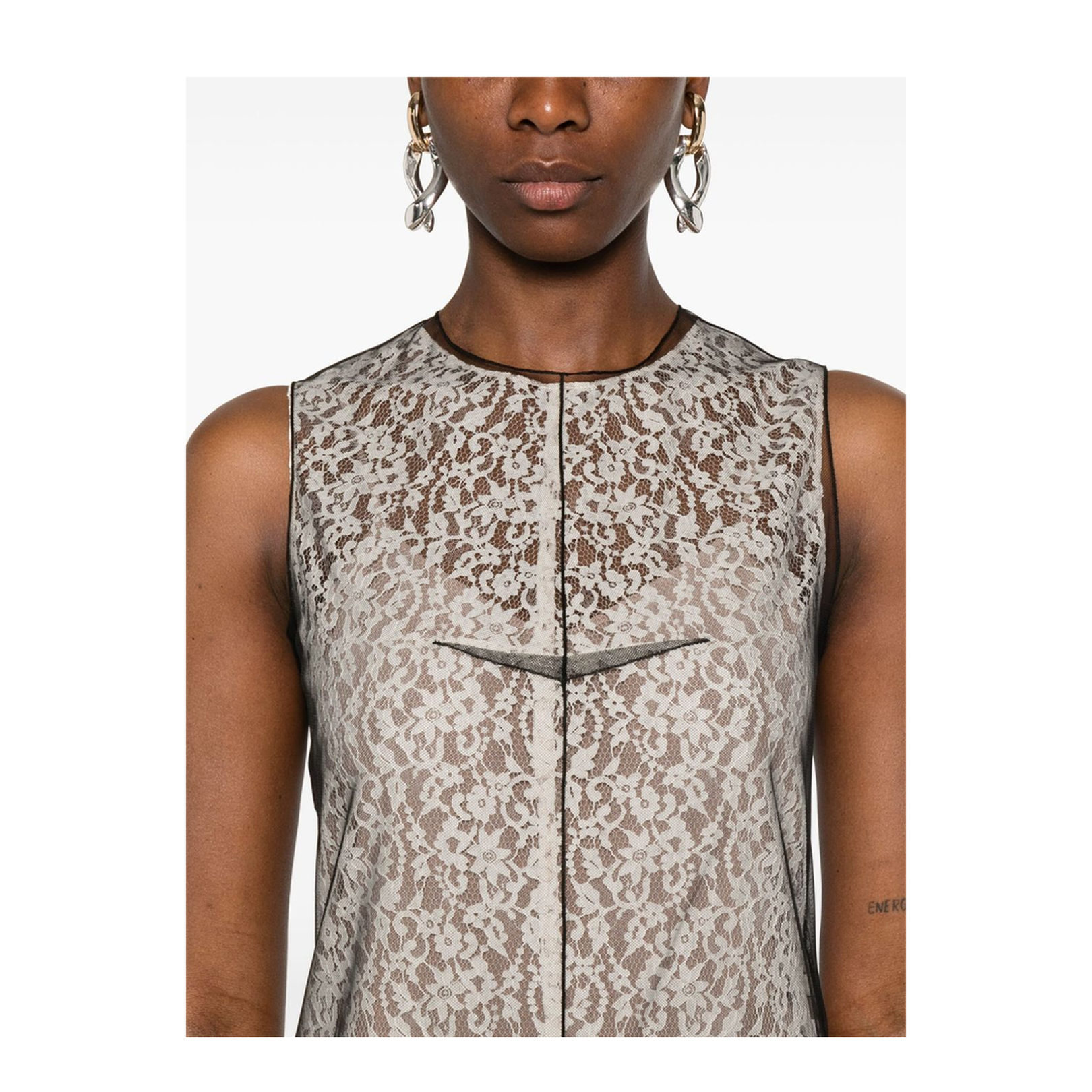 Black Rear Press-Stud Fastening Rear Slit Internal Slip Dress Double Layer