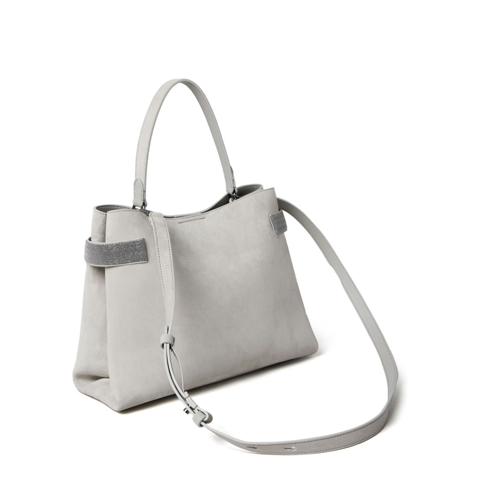 Grey Suede Leather Shoulder Bag