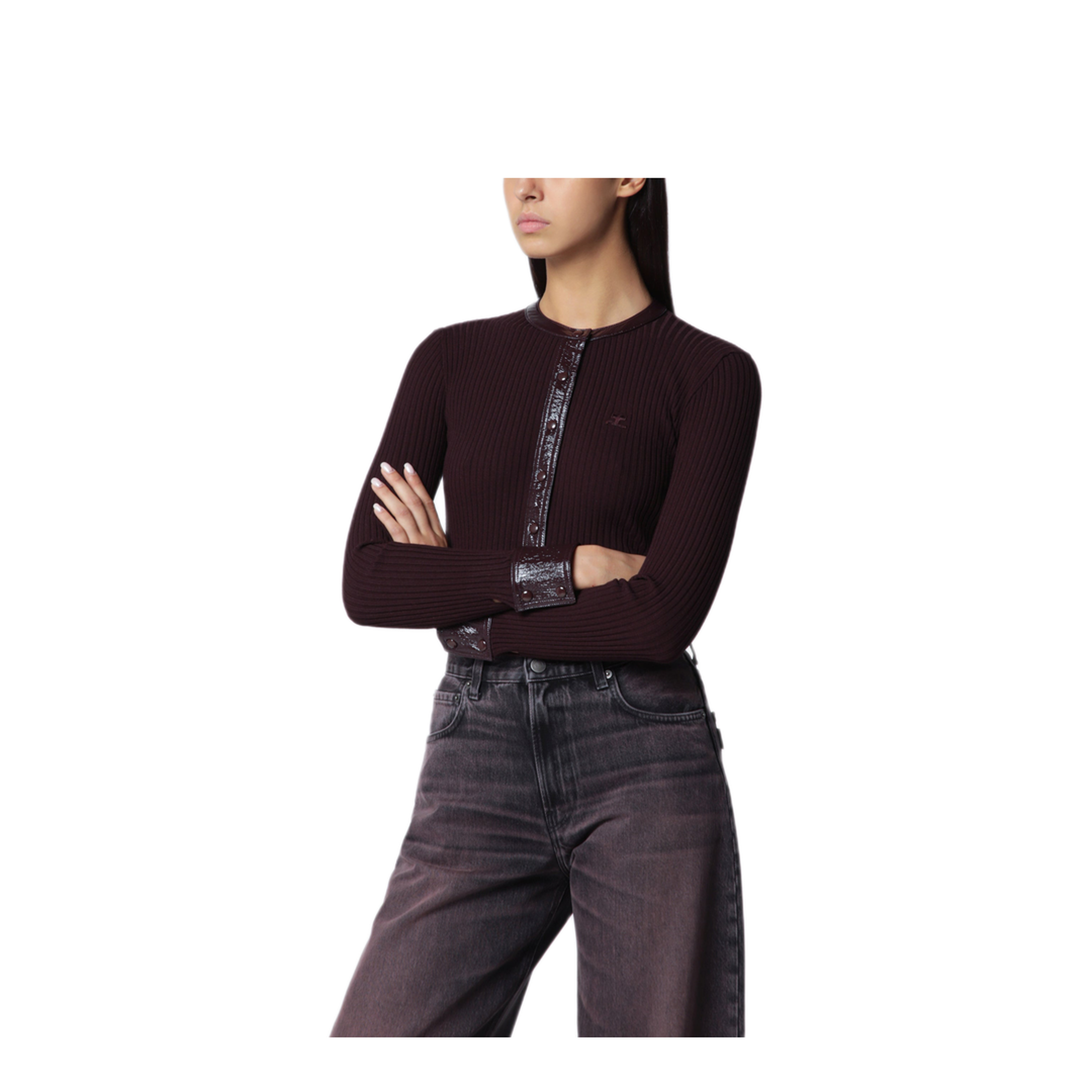 MAYFEYR - Courreges - Ribbed Knit Cardigan With Vinyl Trim - 326MGI056FI00014010