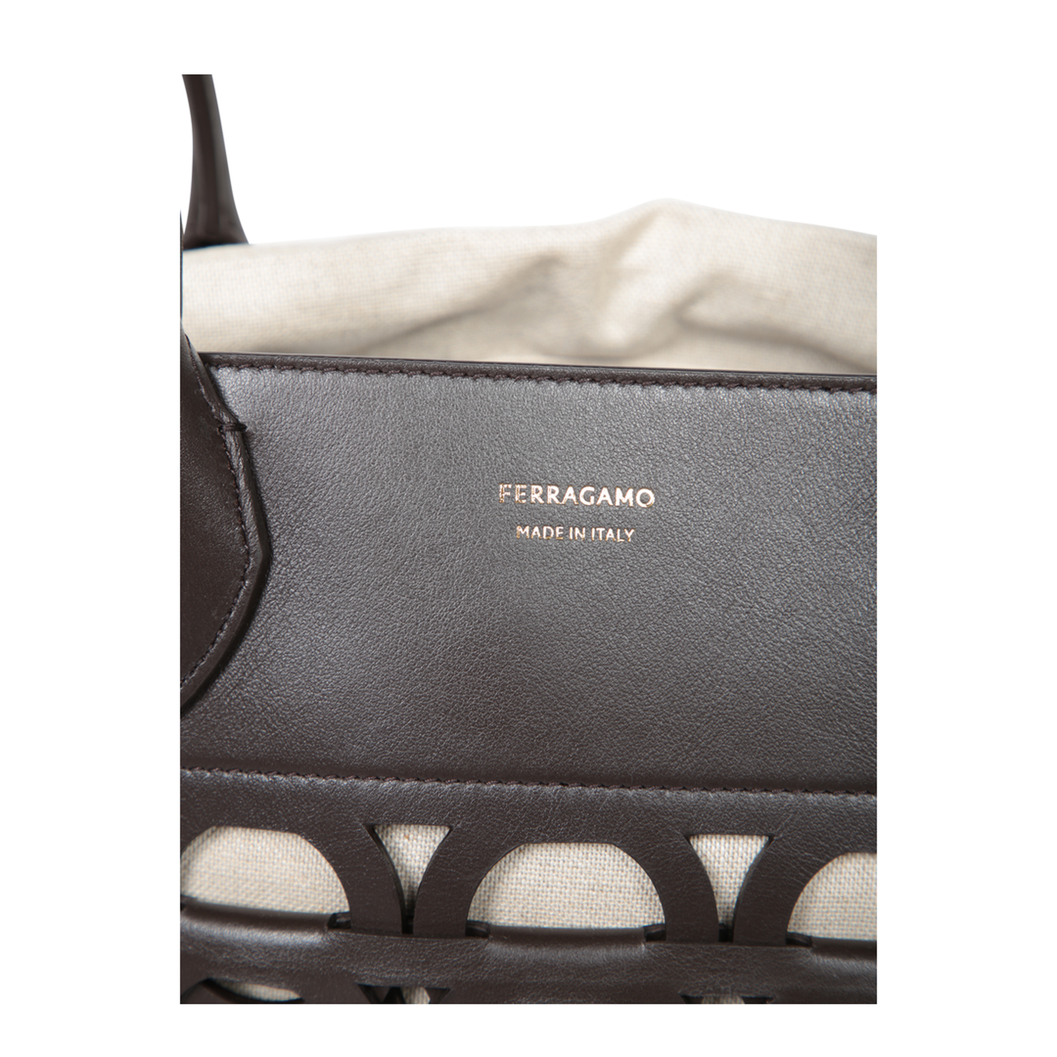MAYFEYR - Ferragamo - Premium Brown Leather Structure. Braided Gancini Detail. Spacious Interior With Fabric Lining. - 78329821A012002
