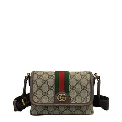 Ophidia Mini Bag Coated Fabric Crossbody - Beige/Dark Brown