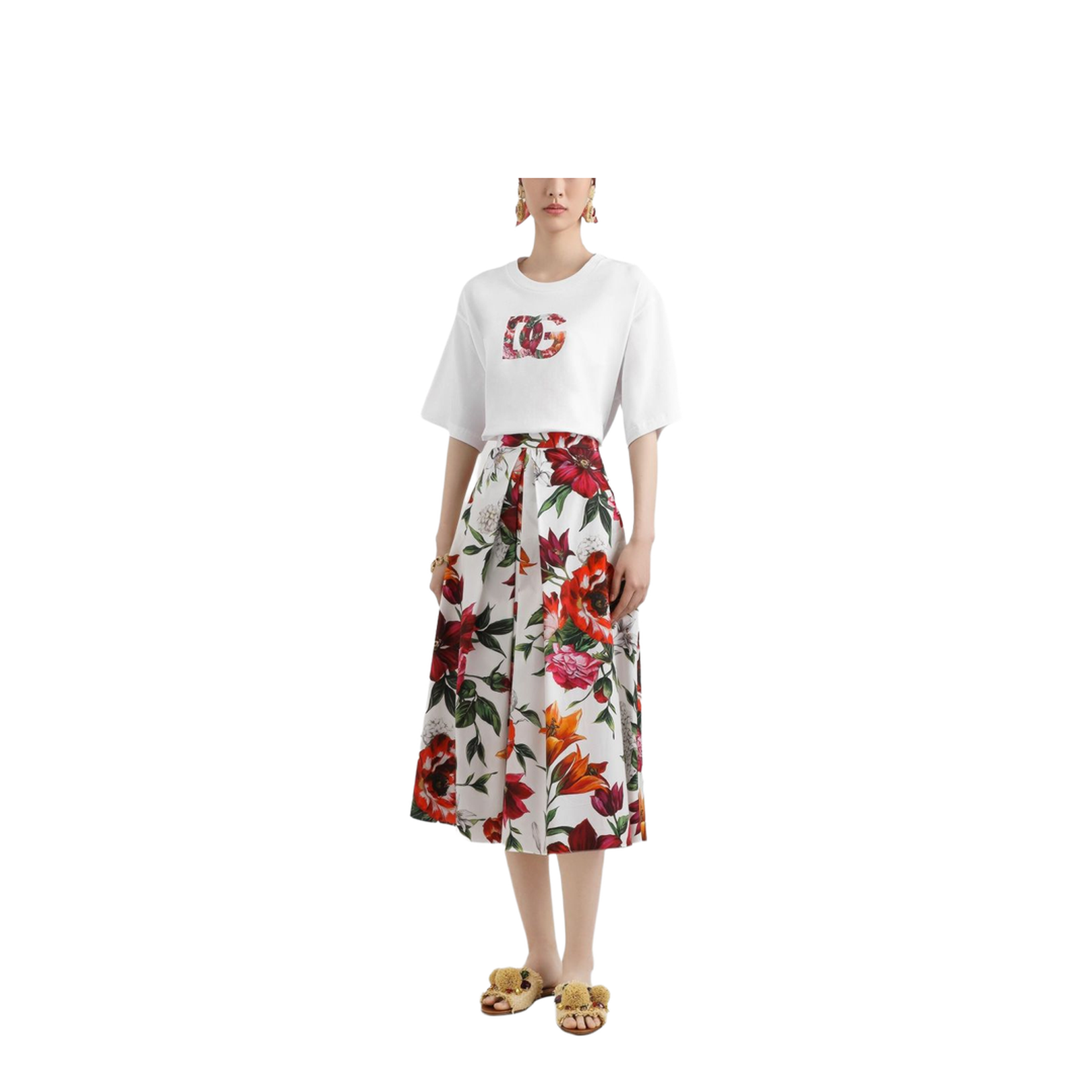 Flower-print Short-sleeved T-shirt in White