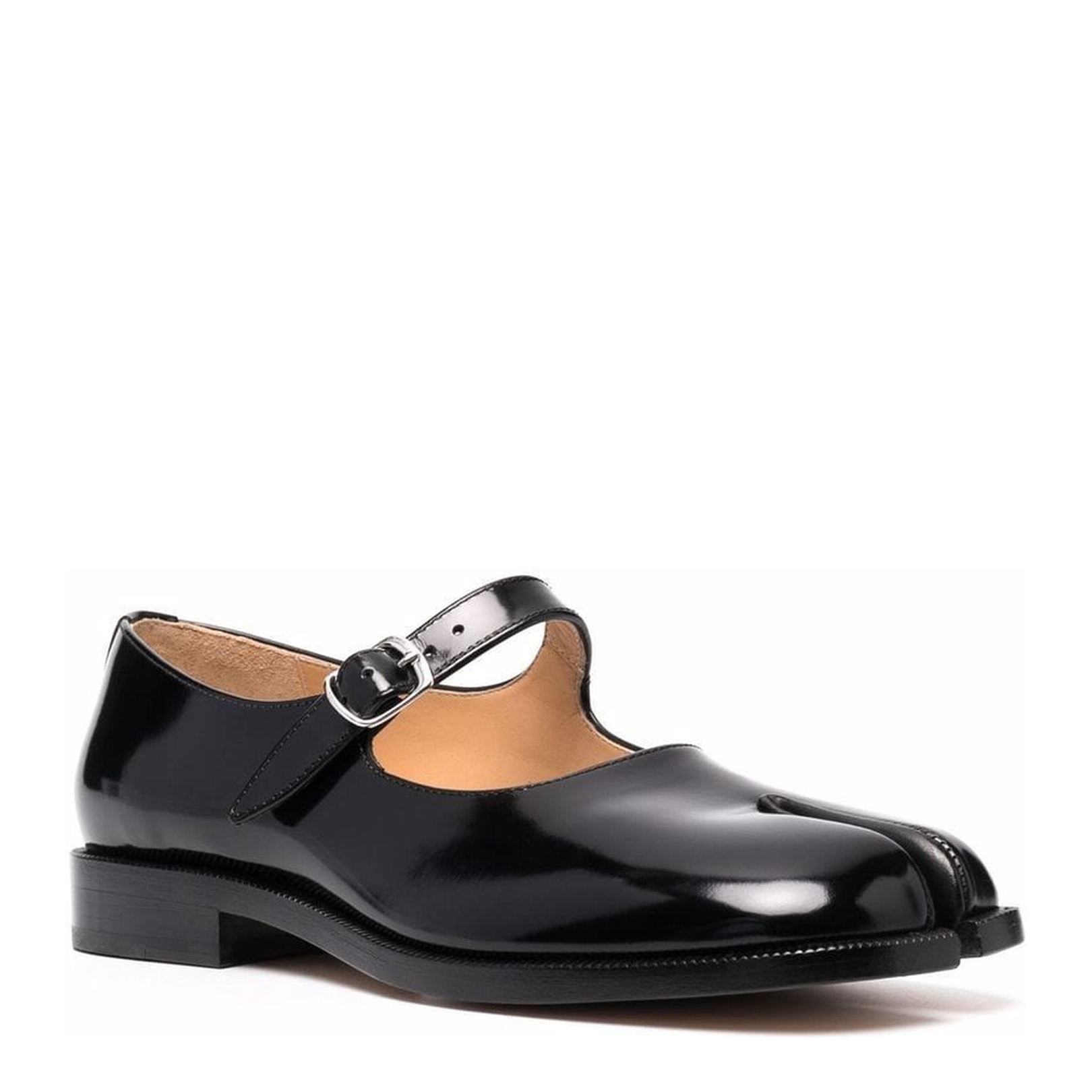 Black Leather Tabi Mary-Jane Shoes
