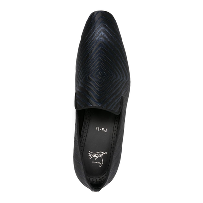 Black Leather Geometric Pattern Slip-On Flat Sole