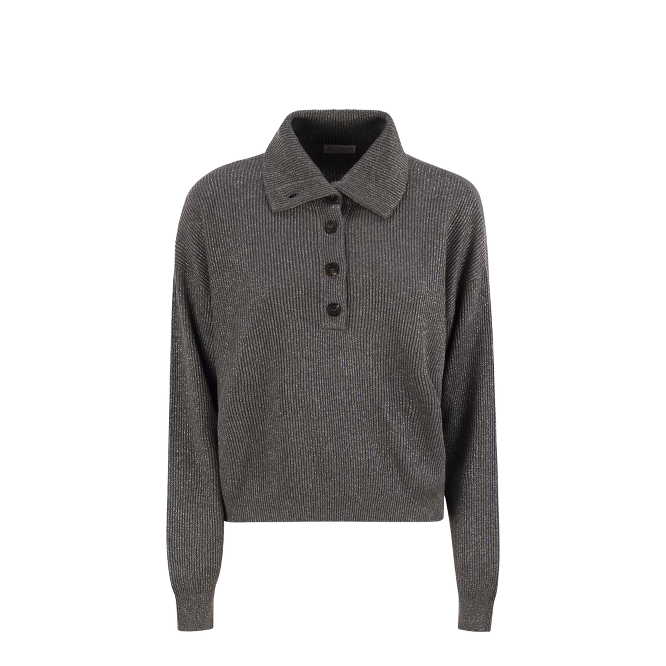 Cotton and Viscose Rib Knit High Collar