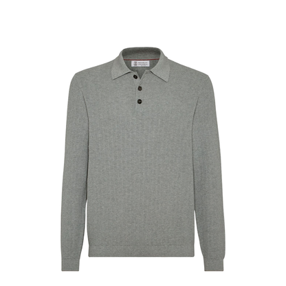 Honeycomb Stitch Rib Knit Polo Shirt