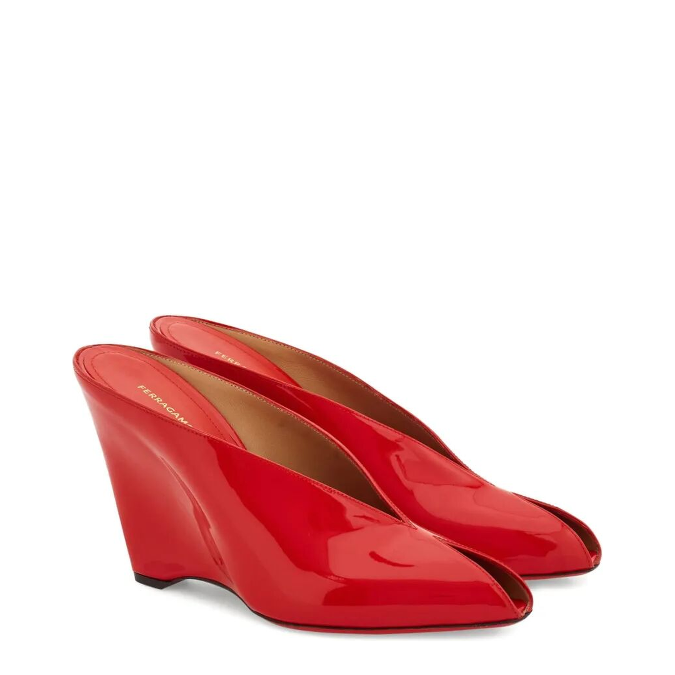 MAYFEYR - Ferragamo - Alicia 95 Peep Toe Patent Leather Mule - 01K8740787683
