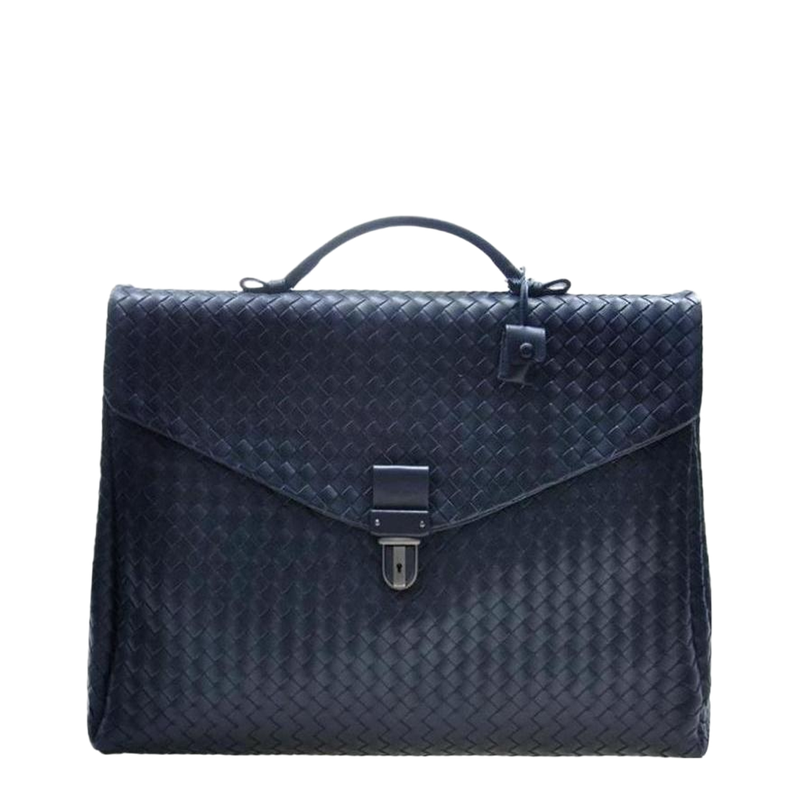 Intrecciato Leather Briefcase - Navy blue