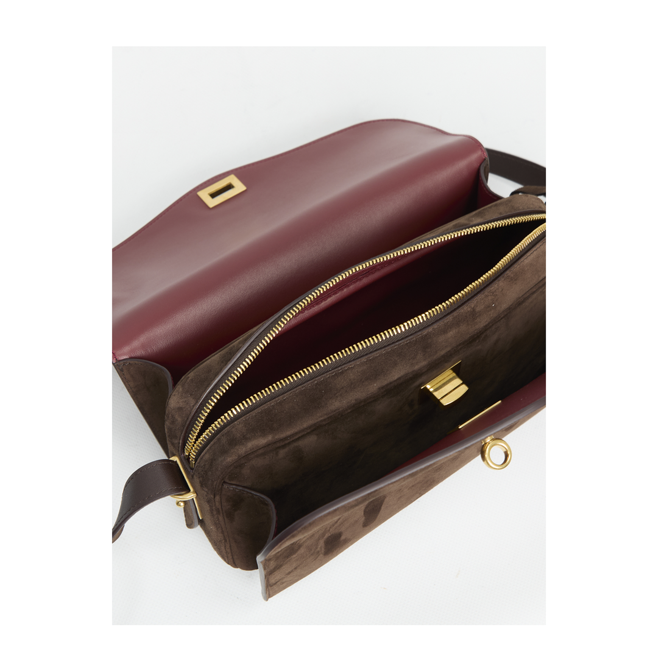 Le 7 Medium Suede Calfskin Shoulder Bag - Moka/Ruby