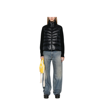 Black Padded Wool Cardigan