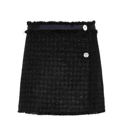 Black Mini Lurex Skirt with Silver-tone Hardware in Wool Blend