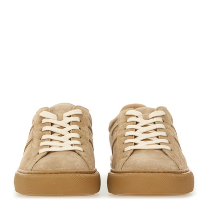 Beige Front Lace-Up Fastening Sneakers