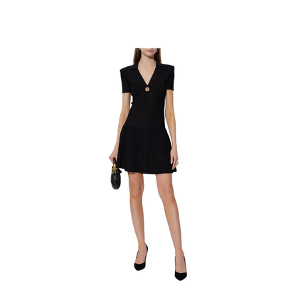 Short Flared Knit Dress Black