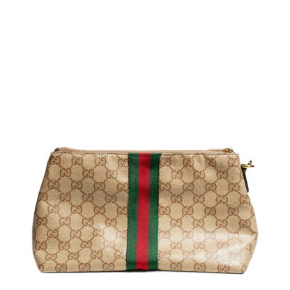 Small GG Coated Canvas Pouch - Beige and Dark Brown