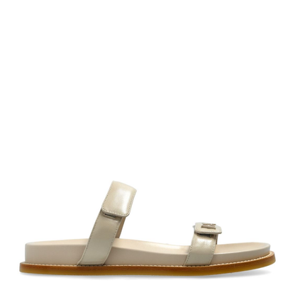 Leather Flat Sandals - Beige