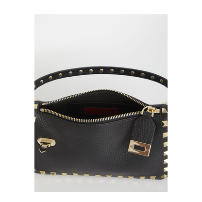Rockstud Small Grainy Calfskin Crossbody Bag - Black