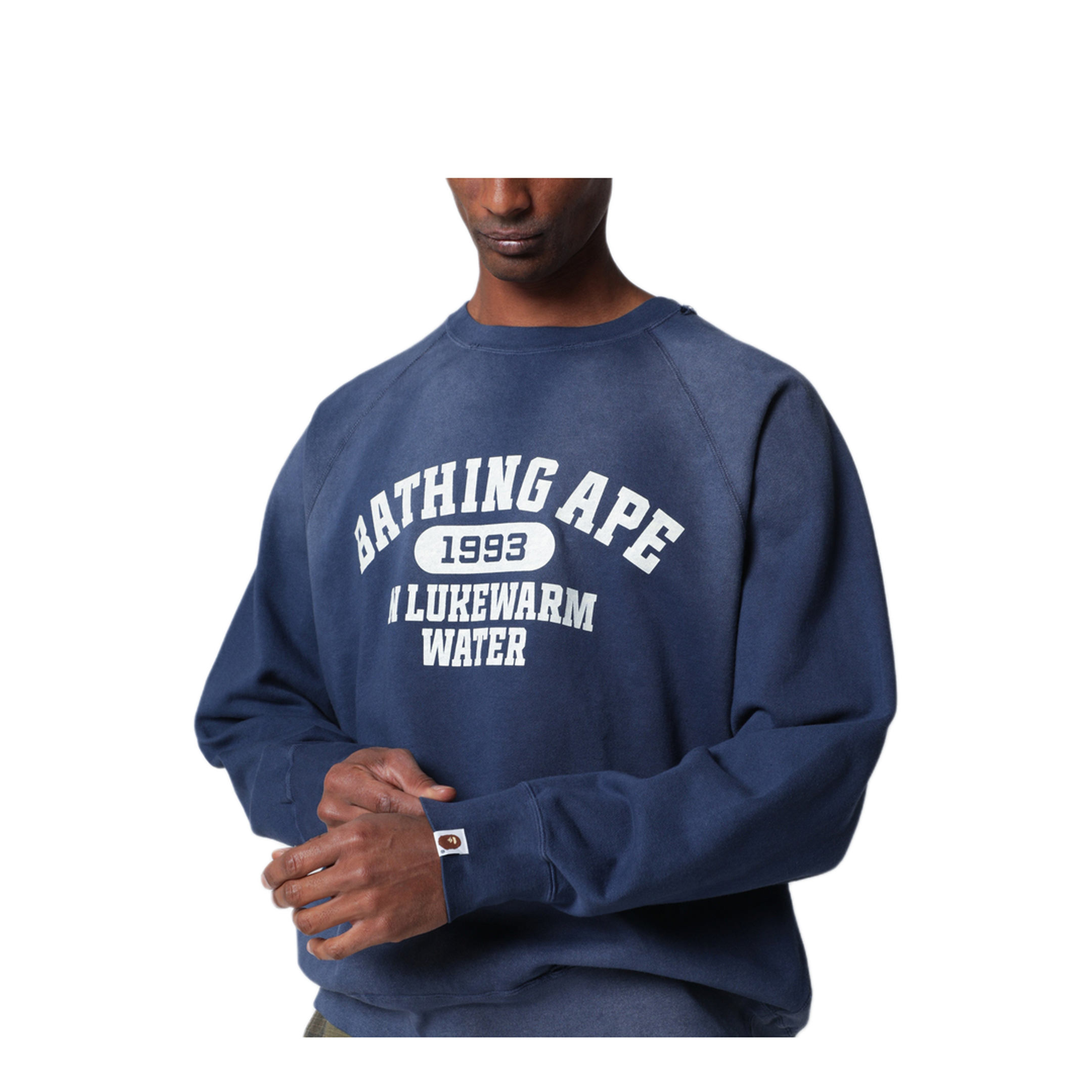MAYFEYR - BAPE - Faded Navy Blue Sweatshirt With Logo Print - 001SWM301001MCONA