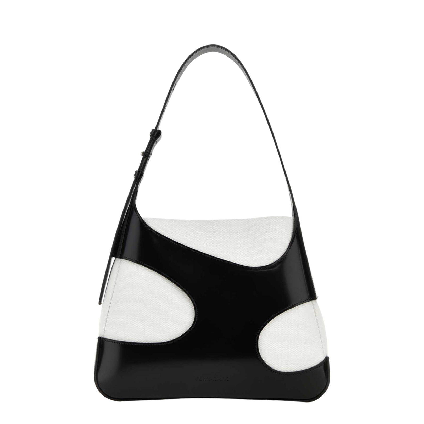 Two-tone Leather and Canvas Cut Out L Shoulder Bag