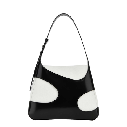 Two-tone Leather and Canvas Cut Out L Shoulder Bag