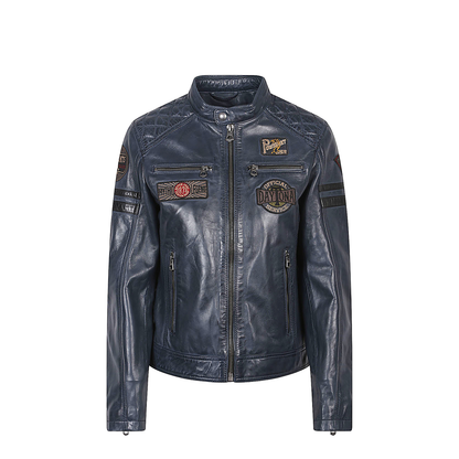Leather Moto Jacket Blue and Green