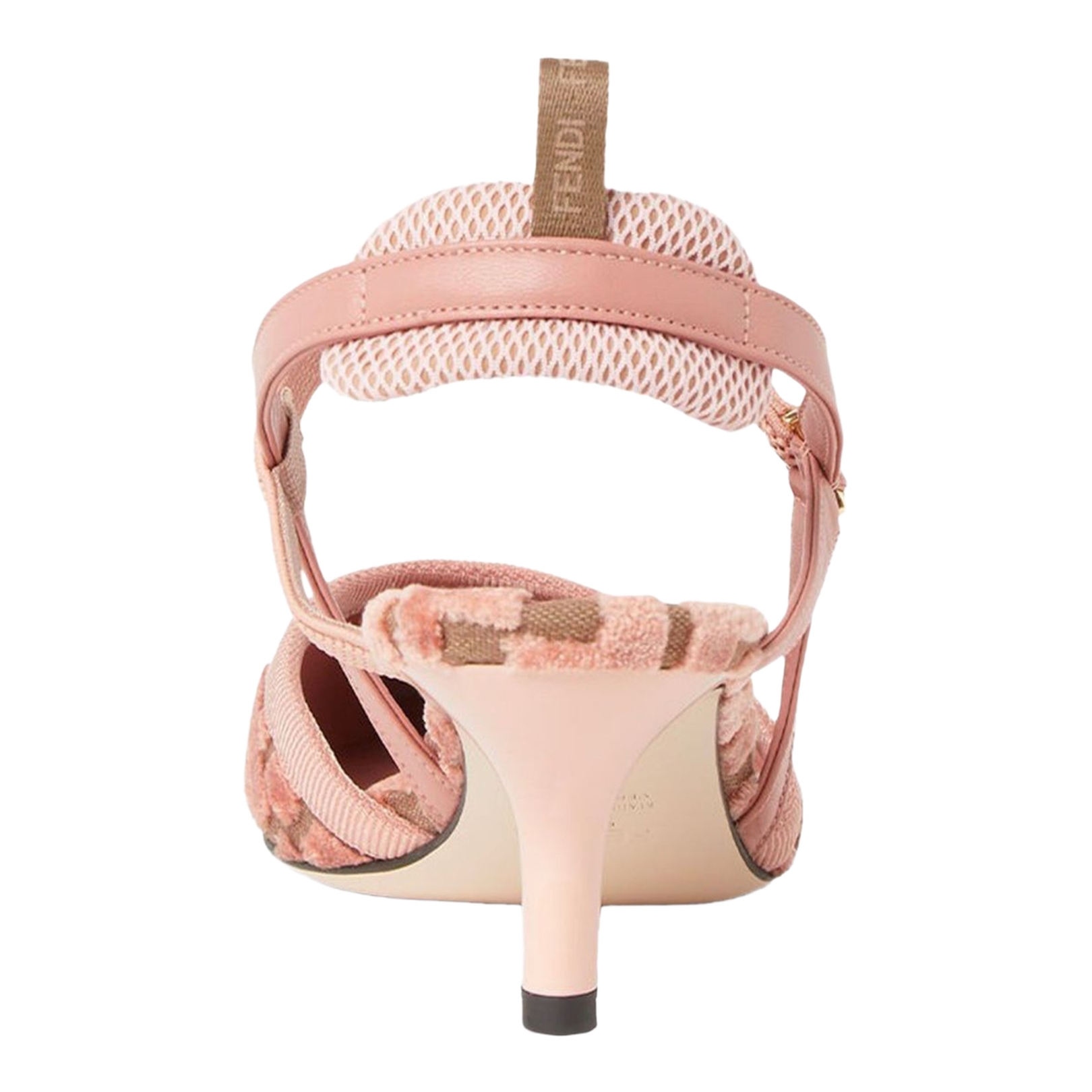 Pink Leather FF-Pattern Slingback Strap Pointed Toe Kitten Heel