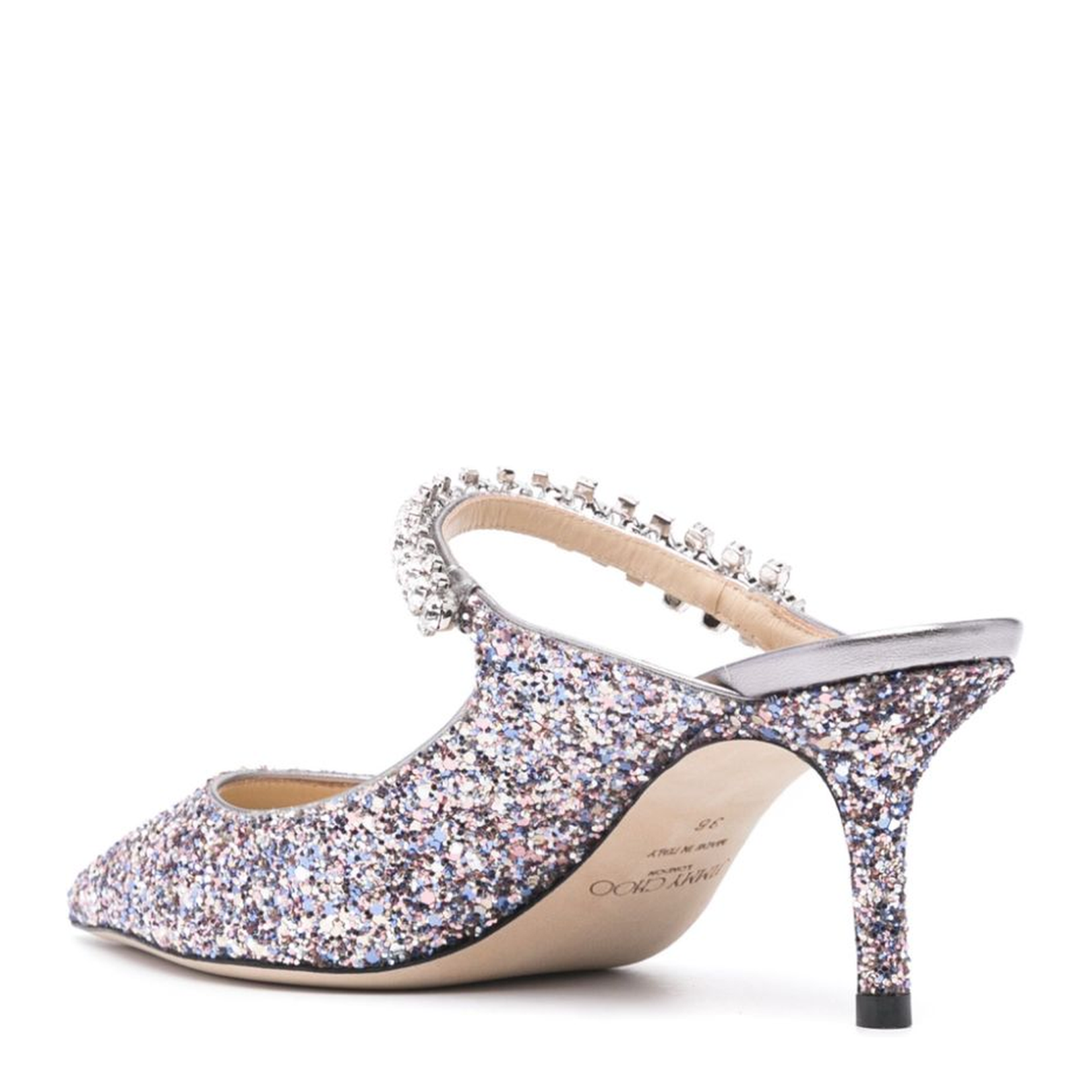 Glitter Strap Mid Heel Mules