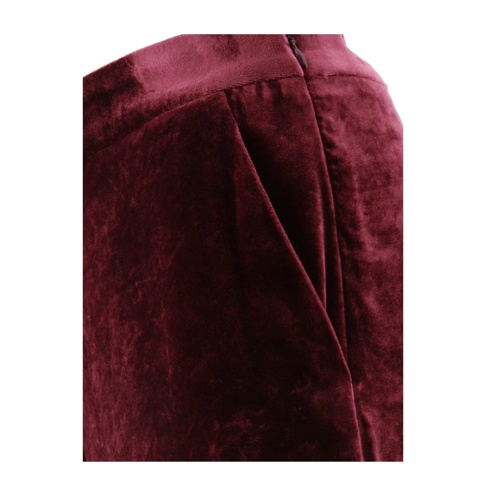 High-waisted design, hidden zip closure, straight leg cut.