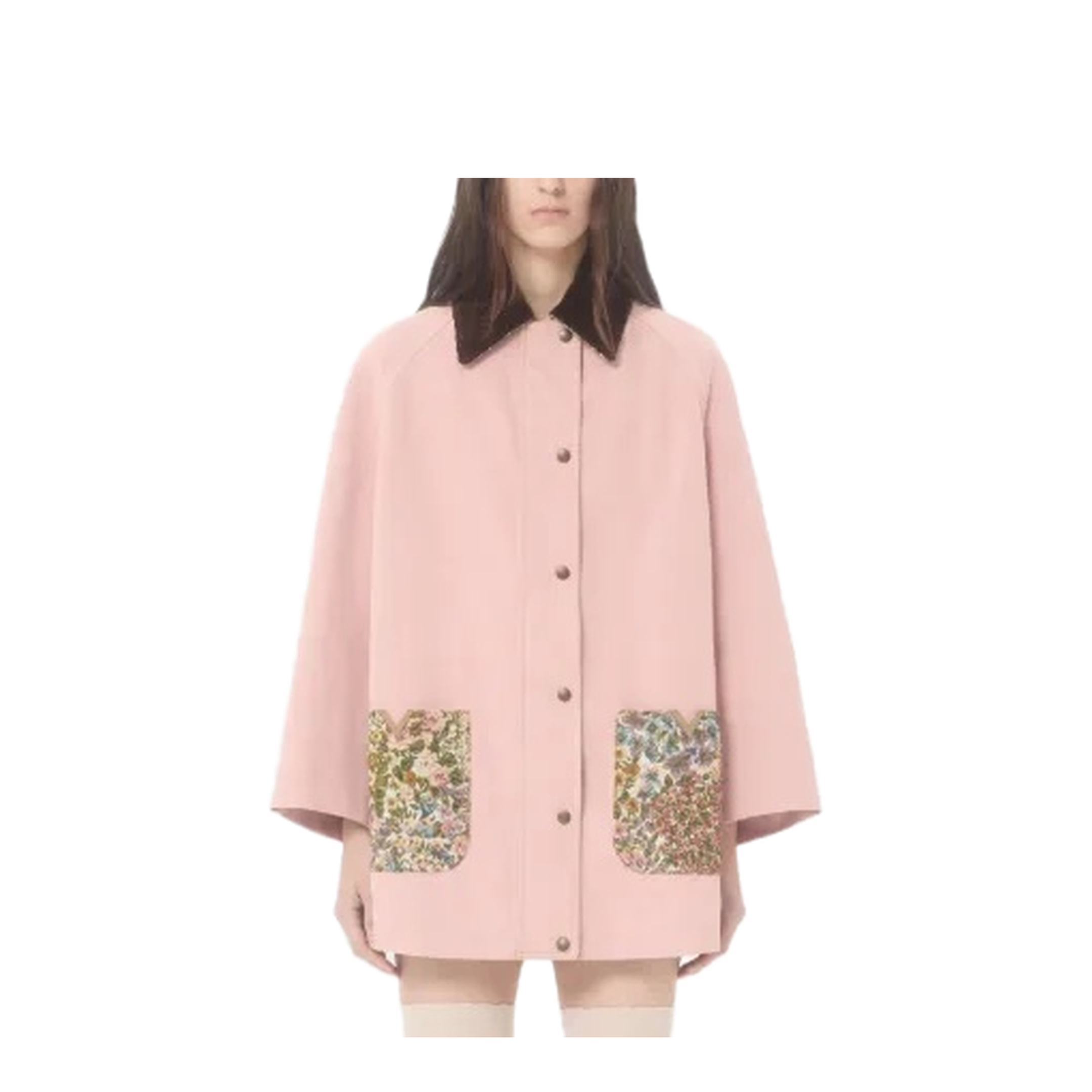 Long Denim Jacket with Floral Pockets