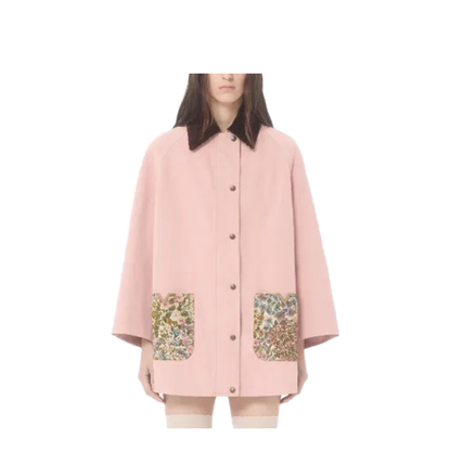 Long Denim Jacket with Floral Pockets