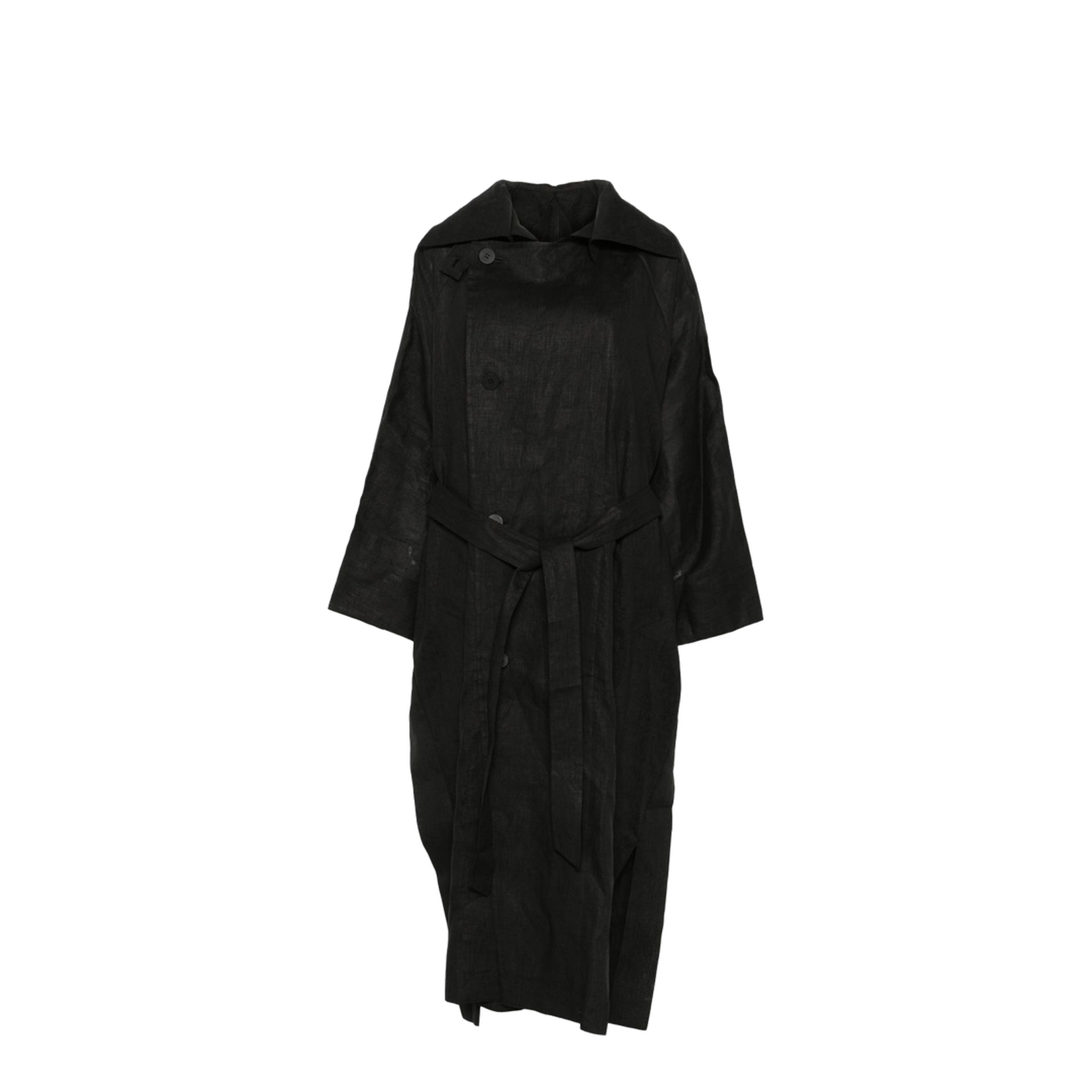 Black Double-Breasted Button Fastening Detachable Waist Belt