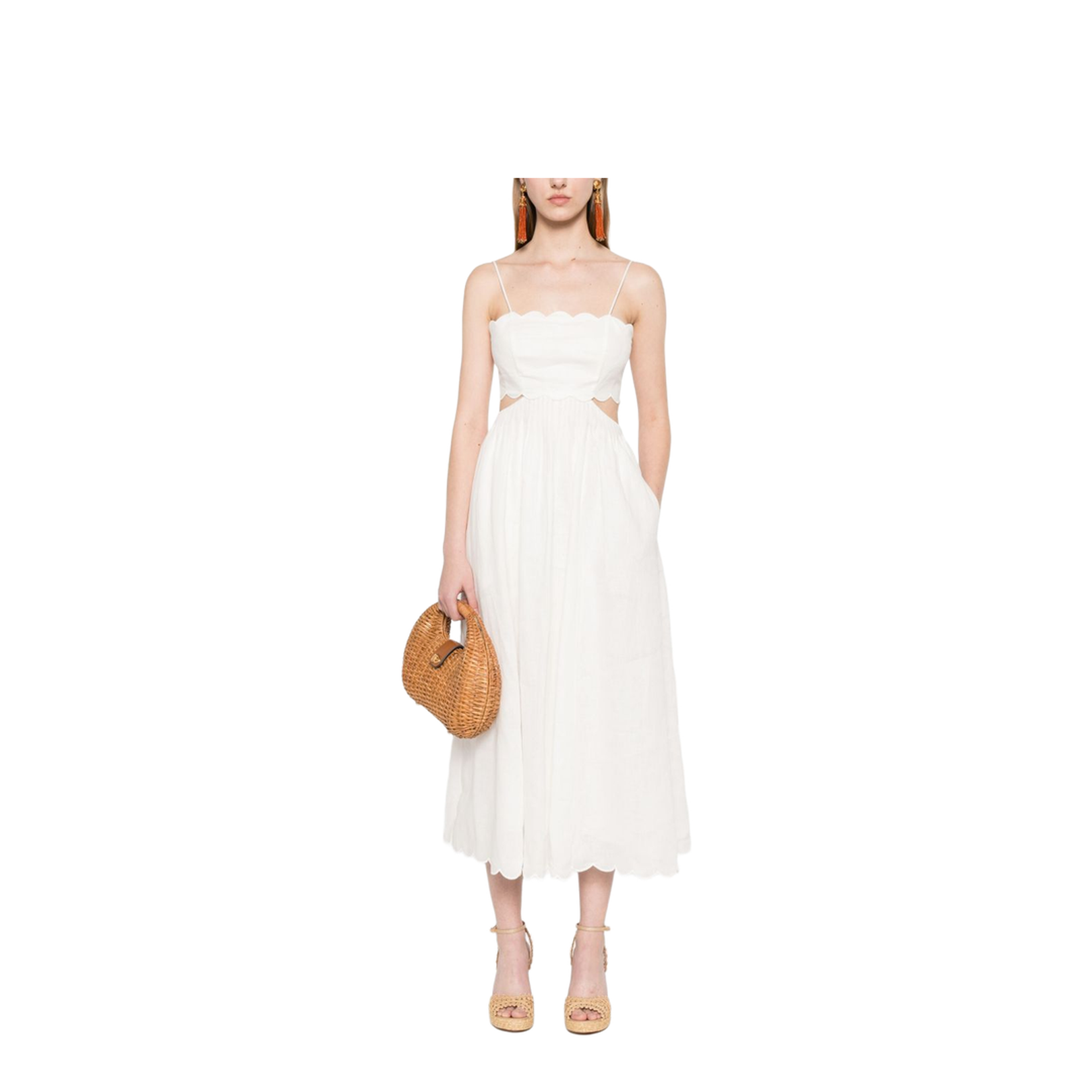 White Rhiannon Scallop Midi Dress