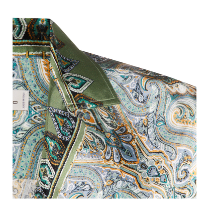 Placed Pocket-Square Silk Bowling Shirt Green