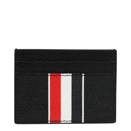 Pebble Grain RWB Stripe Double-Sided Card Holder in Black
