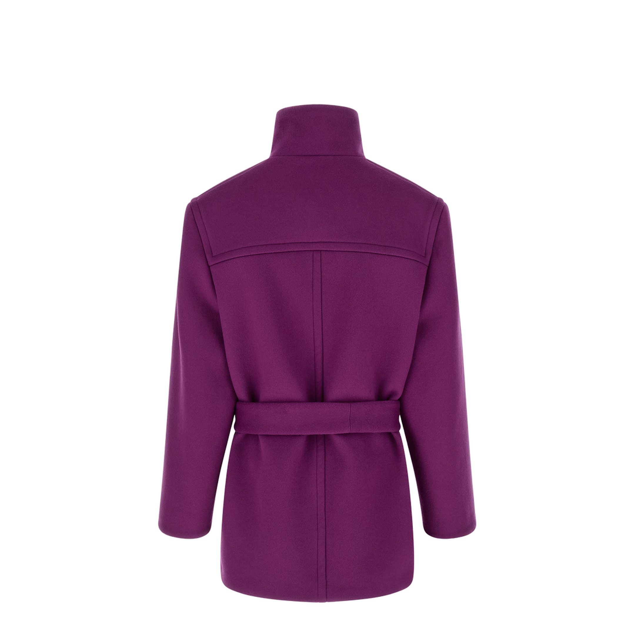 Boxy Belted Coat in Wool in Purple