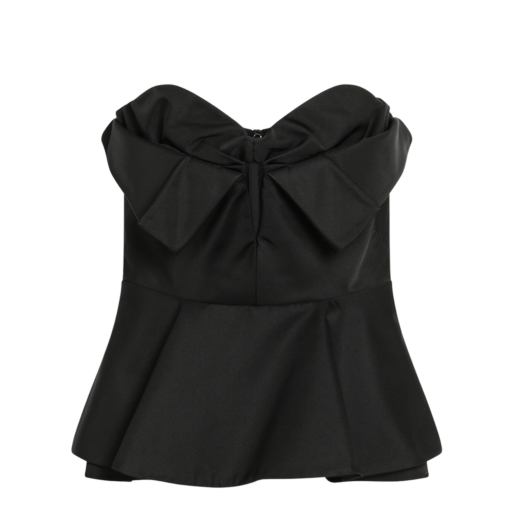 Black Peplum Hem Off-Shoulder Bow Detail Sleeveless Top