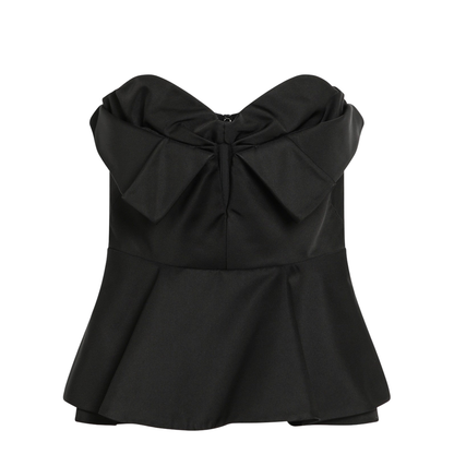 Black Peplum Hem Off-Shoulder Bow Detail Sleeveless Top