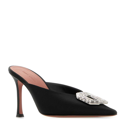 MAYFEYR - Amina Muaddi - Camelia Mule 90 Satin Black White - CAMELIAMULE90BLKWHT